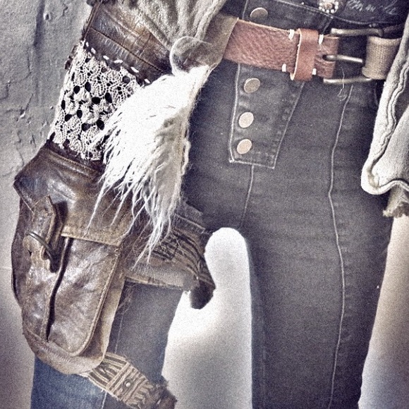 asymmetrical black button fly cropped lace up jeans - Picture 7 of 16